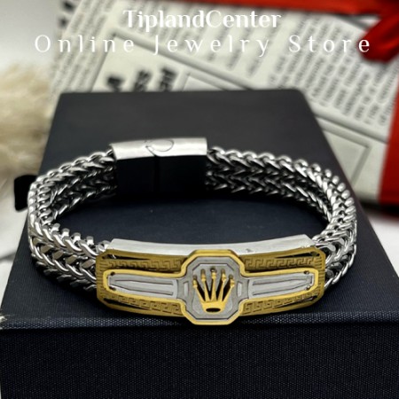 دستبند رولکس طلایی استیل با قفل کشویی (Glidelock)