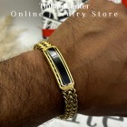دستبند مردانه دو رنگ طلایی مشکی با سنگ اونیکس اصل