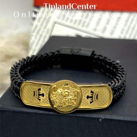 دستبند شیر و خورشید مشکی طلایی با طول ۲۱ سانتی‌متر و قفل مگنتی کشویی