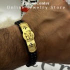 دستبند شیر و خورشید مشکی طلایی با طول ۲۱ سانتی‌متر و قفل مگنتی کشویی