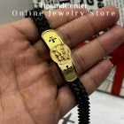 دستبند شیر و خورشید مشکی طلایی با طول ۲۱ سانتی‌متر و قفل مگنتی کشویی