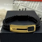 دستبند مردانه مشکی طلایی با نگین اونیکس مشکی – ۲۱ سانتی‌متر قفل مگنتی کشویی