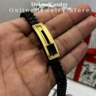 دستبند مردانه مشکی طلایی با نگین اونیکس مشکی – ۲۱ سانتی‌متر قفل مگنتی کشویی