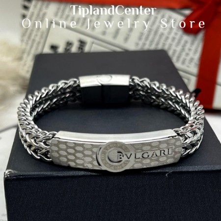 دستبند مردانه بولگاری استیل ۲۱ سانتی‌متری اصل با قفل مگنتی کشویی لوکس و براق، نماد استایل مردانه قدرتمند و شیک‌پوش