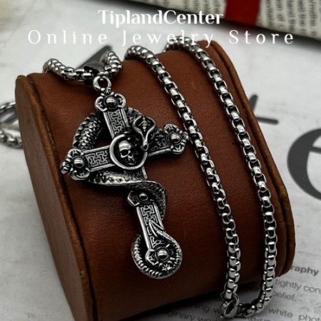 گردنبند صلیب با طرح اژدها و اسکلت، ساخته شده از استیل ضد زنگ، آویز گوتیک مردانه و زنانه