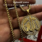 گردنبند الله نگین‌دار با خط نستعلیق زیبا، استیل آبکاری طلای ۱۸ عیار براق، نگین‌های زیرکونیا درخشان