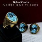 انگشتر مردانه نگین آبی طرح توپاز استیل