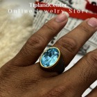 انگشتر مردانه نگین آبی طرح توپاز استیل