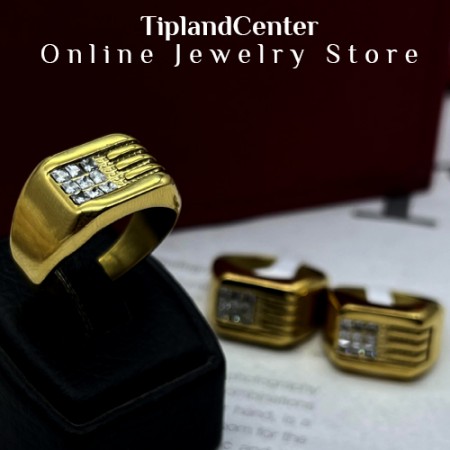 انگشتر مردانه مشابه طلا با نگین‌های طرح برلیان