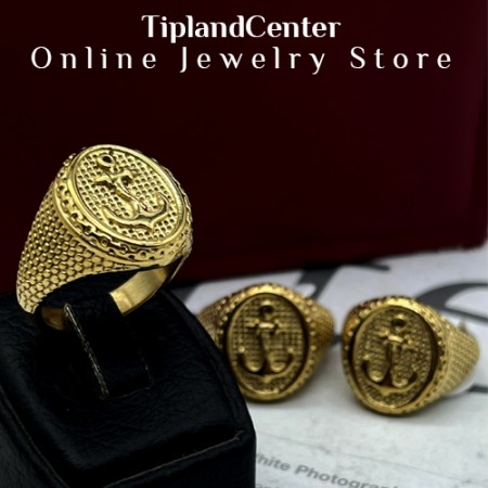 انگشتر طرح لنگر طلایی بسیار مشابه طلا - استیل ضدزنگ با آبکاری ۲۴ میکرون واقعی