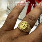 انگشتر صلیب طلایی ۲۴ میکرون آبکاری واقعی - استیل 316L ضدحساسیت - سایز ۹ تا ۱۱