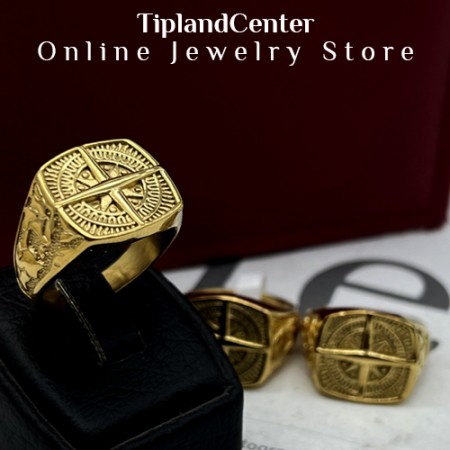 انگشر طرح قطب نما کوپ طلا با آبکاری 24 میکرون