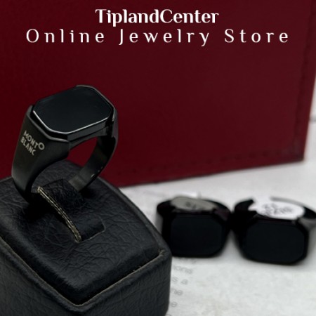 انگشتر مونت بلان تمام مشکی با صفحه مستطیل شکل و نگین اونیکس مشکی اصل