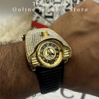 ساعت مچی مردانه هاسکی طلایی بند چرمی لاکچری